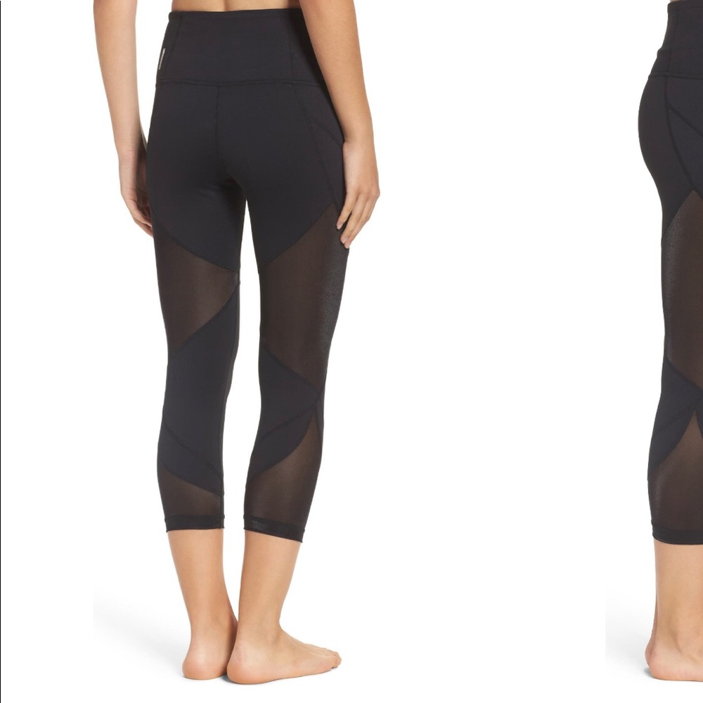 Zella High Waist Crop Mesh Leggings Black M